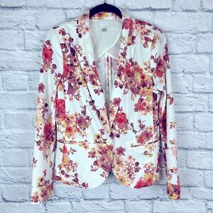 LC Lauren Conrad Women's White Pink Floral Single Button Blazer Size 4